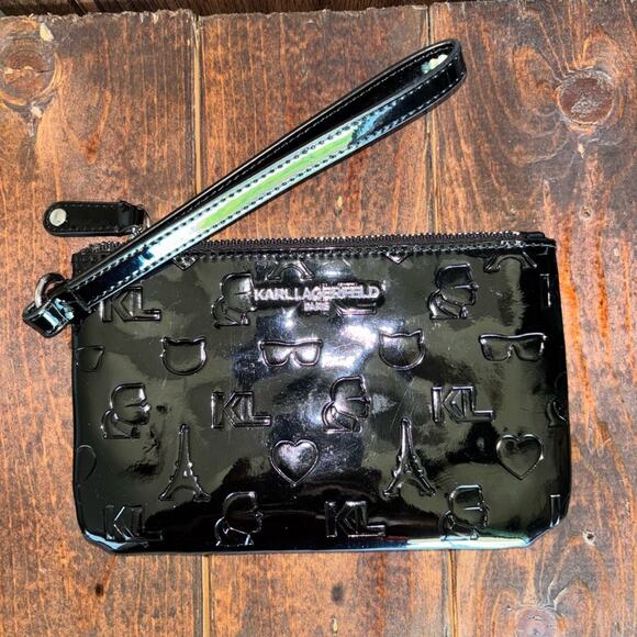 Karl Lagerfeld Black Embossed wristlet like new - Picture 1 of 7